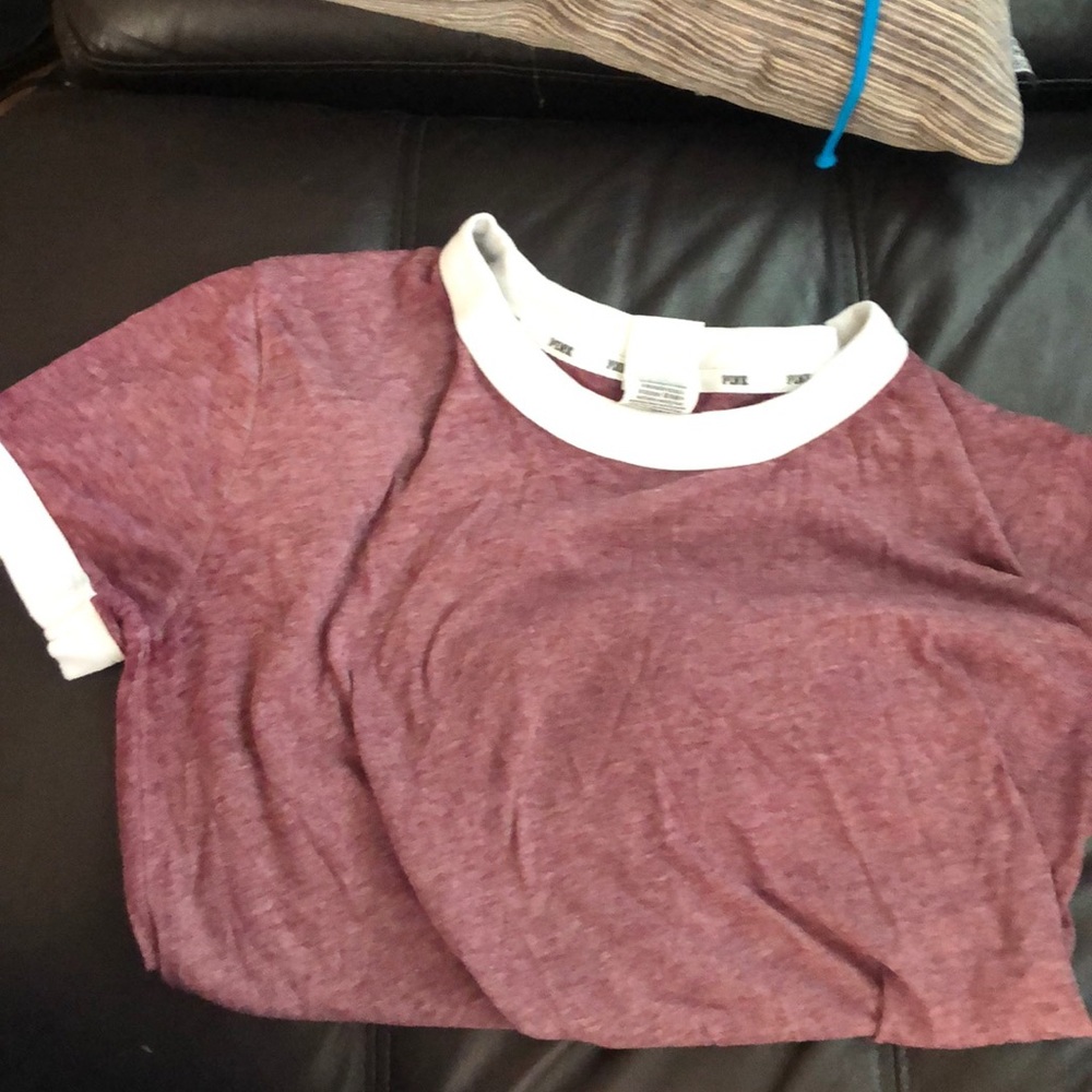 Dark maroon T-shirt with white